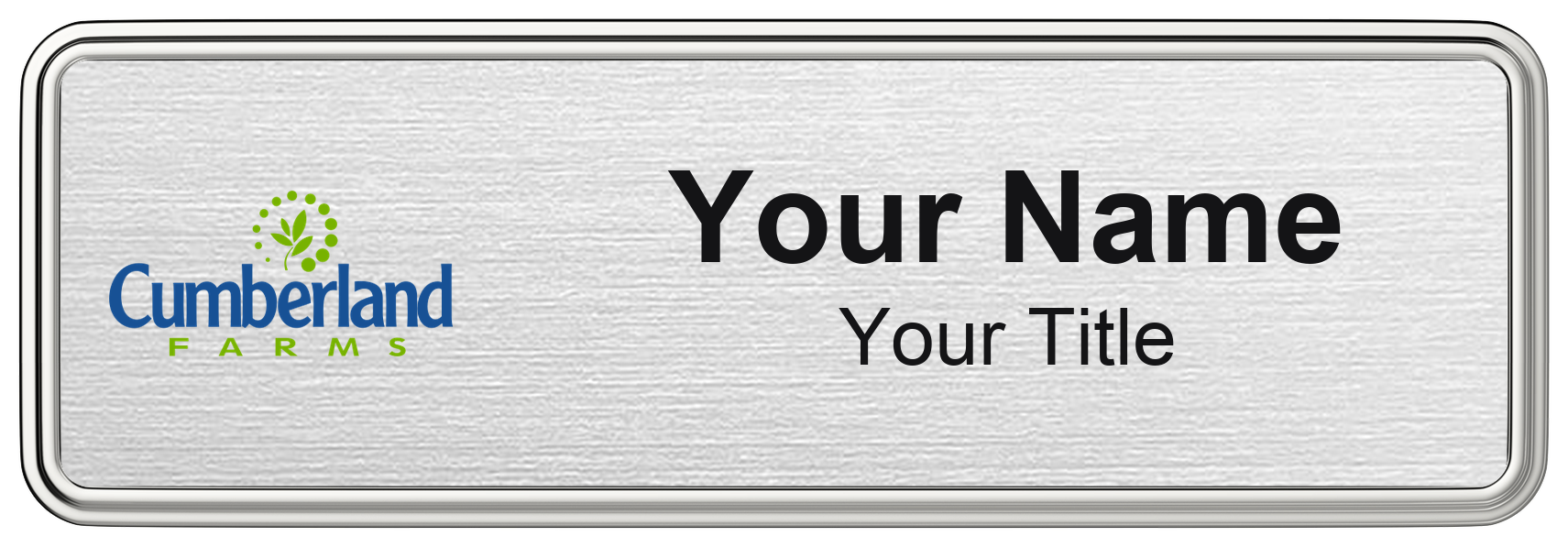 Cumberland Farms Name Badge, Silver Metallic, Silver Border 3" × 1"