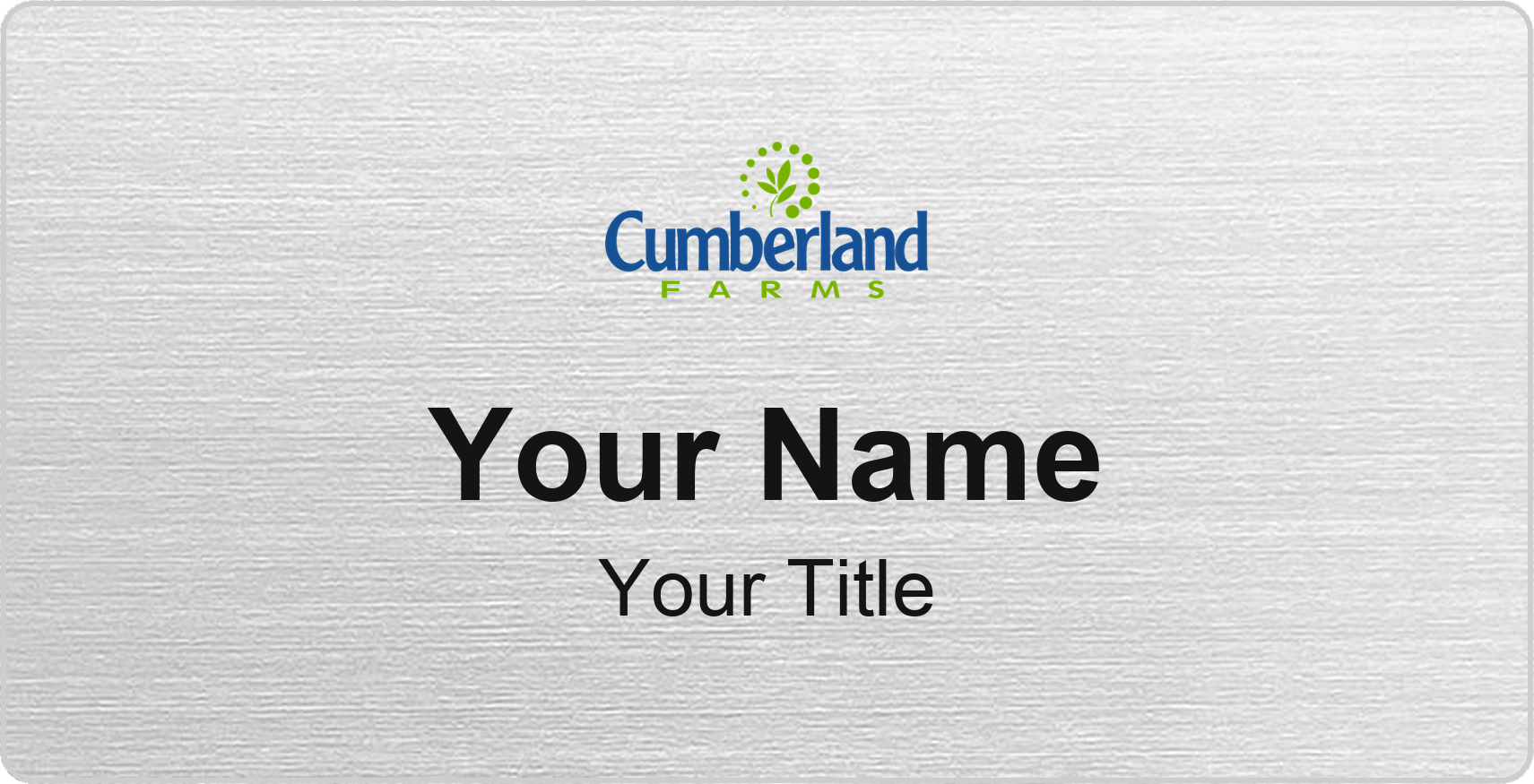 Cumberland Farms Name Badge, Silver Metallic, No Border 3" × 1.5"