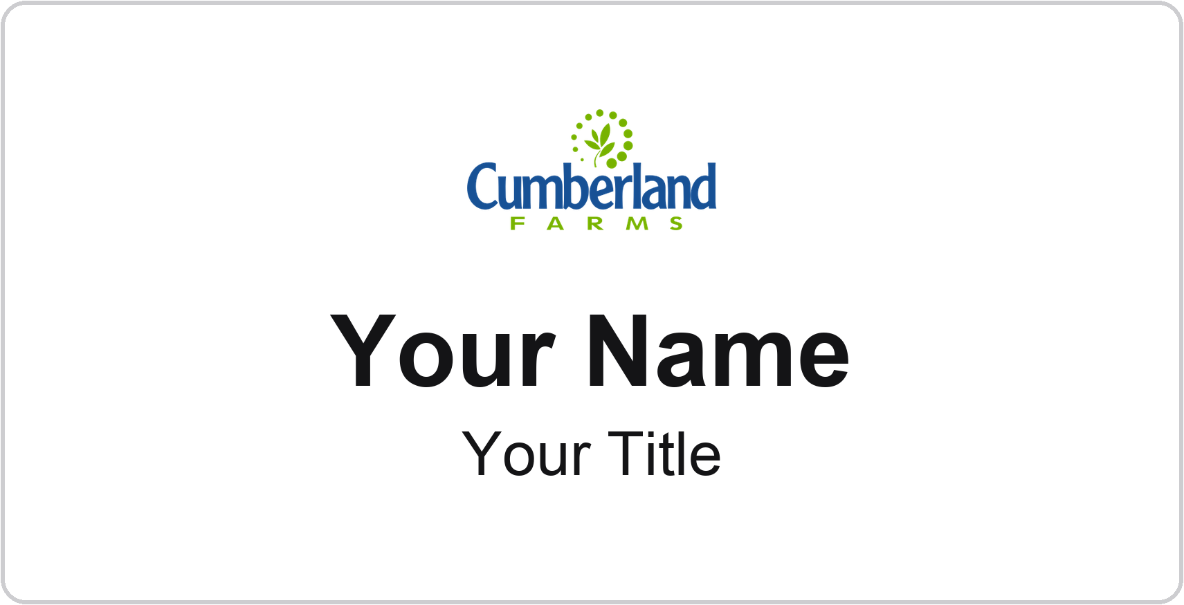 Cumberland Farms Name Badge, White, No Border 3" × 1.5"