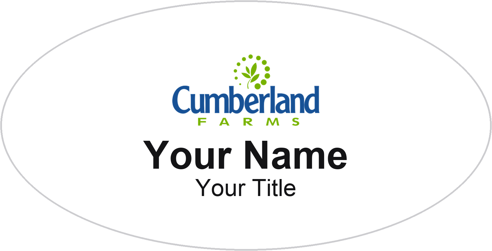 Cumberland Farms Name Badge, White, No Border Oval 3" × 1.5"