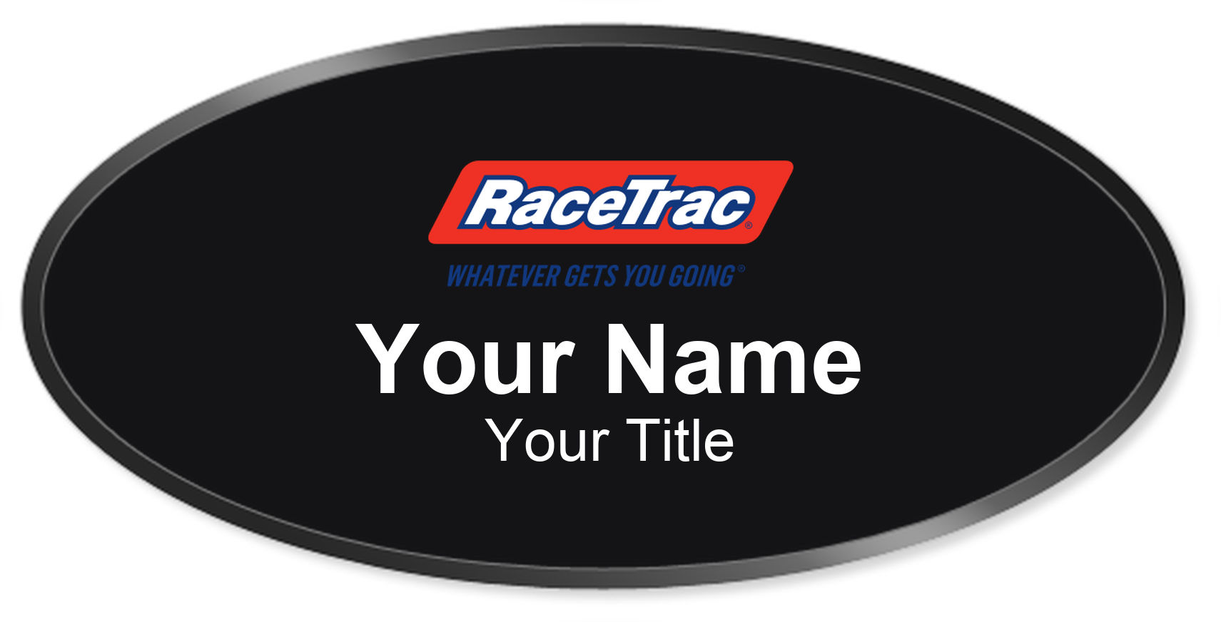 RaceTrac Name Badge, Black, Black Border Oval 3" × 1.5"
