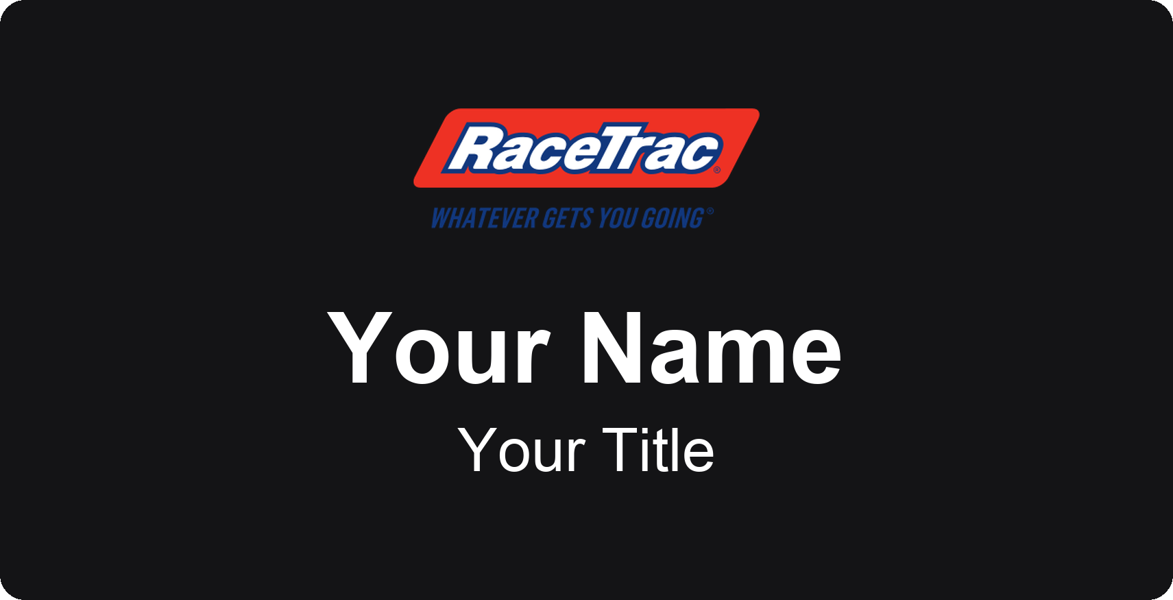 RaceTrac Name Badge, Black, No Border 3" × 1.5"