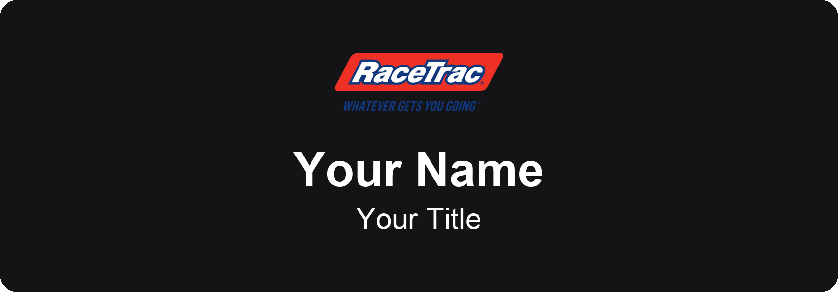 RaceTrac Name Badge, Black, No Border 3" × 1"