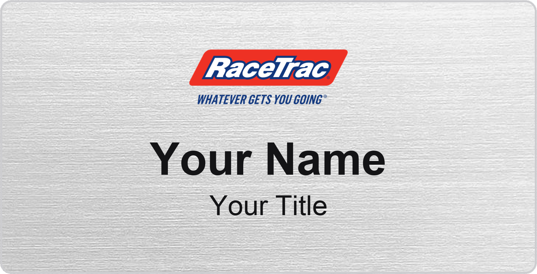 RaceTrac Name Badge, Silver Metallic, No Border 3" × 1.5"