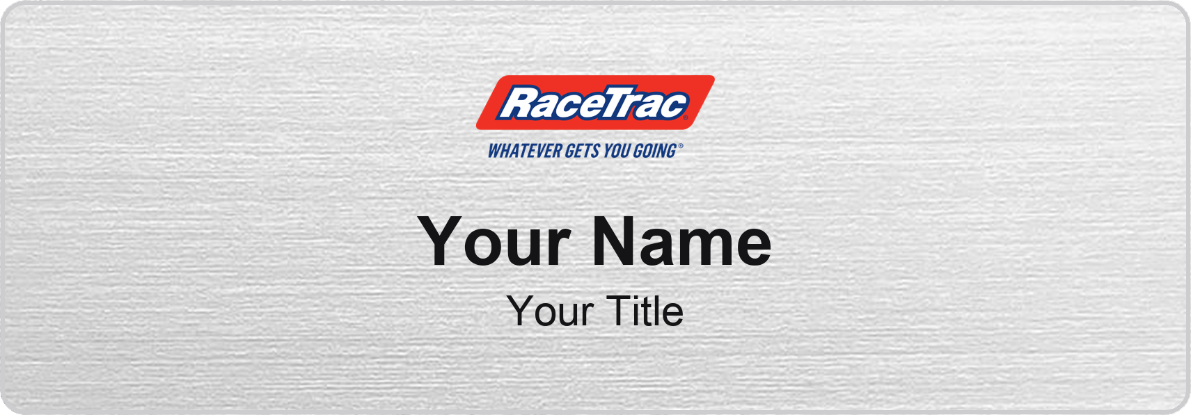 RaceTrac Name Badge, Silver Metallic, No Border 3" × 1"