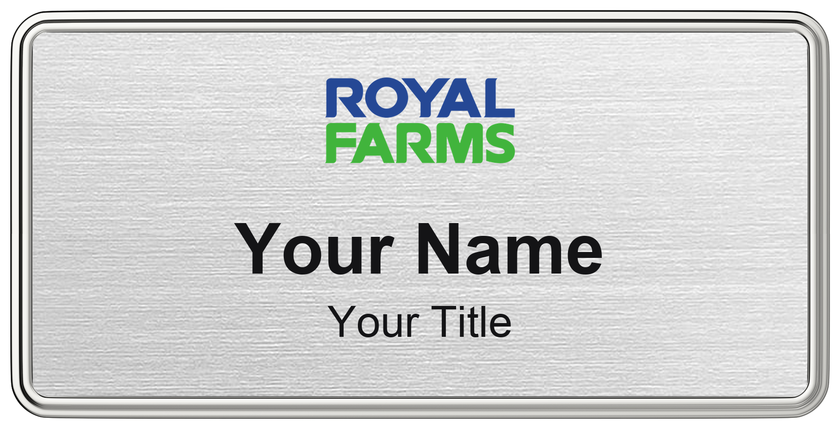 Royal Farms Name Badge, Silver Metallic, Silver Border 3" × 1.5"