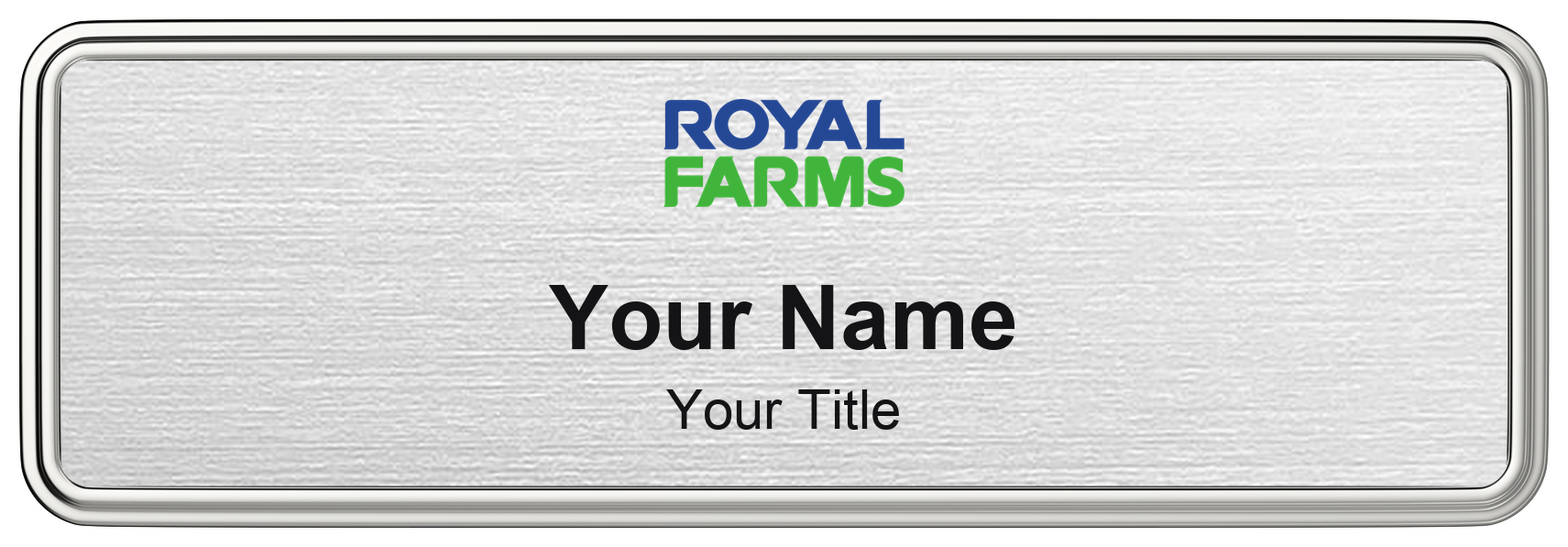 Royal Farms Name Badge, Silver Metallic, Silver Border 3" × 1"