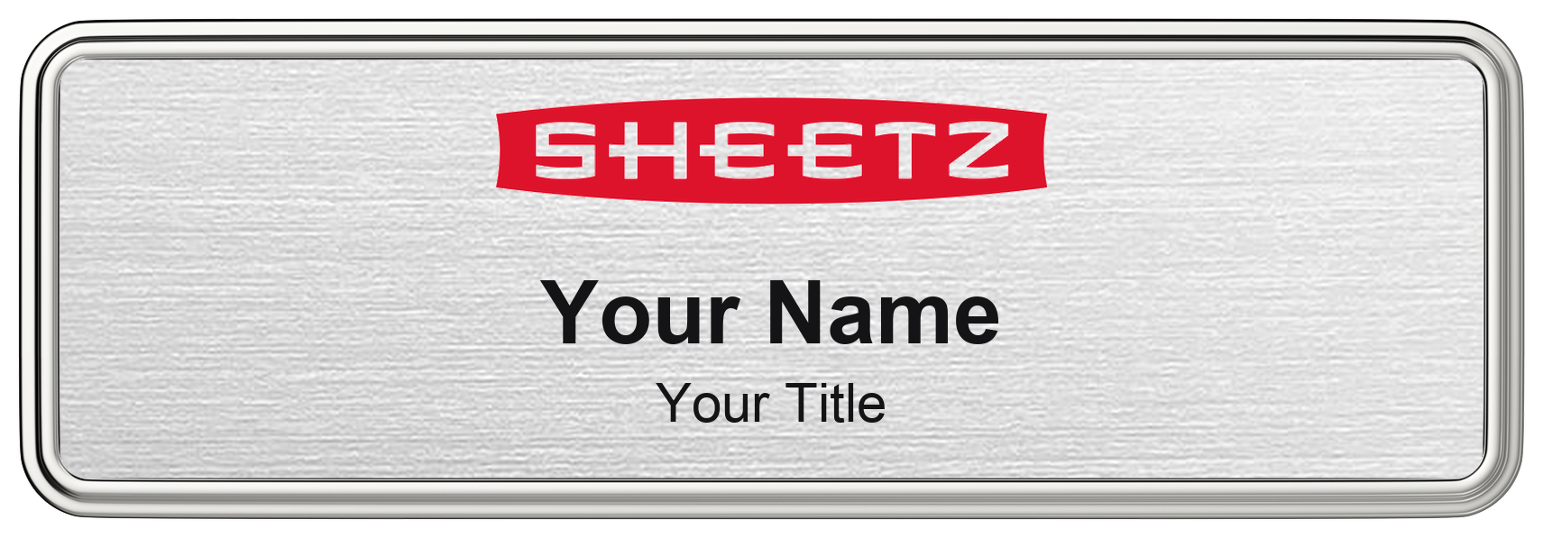 Sheetz Name Badge, Silver Metallic, Silver Border 3" × 1"