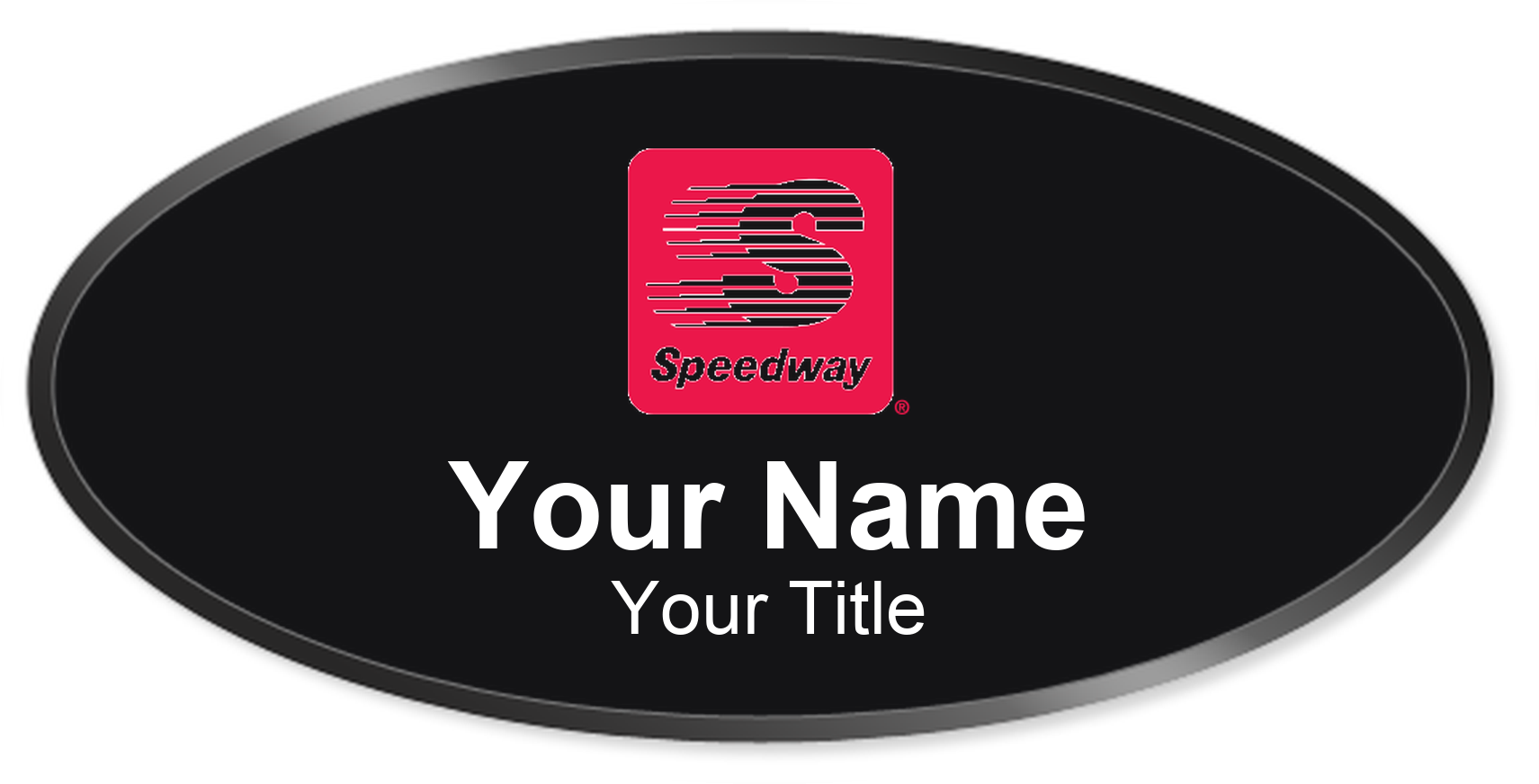Speedway Name Badge, Black, Black Border Oval 3" × 1.5"