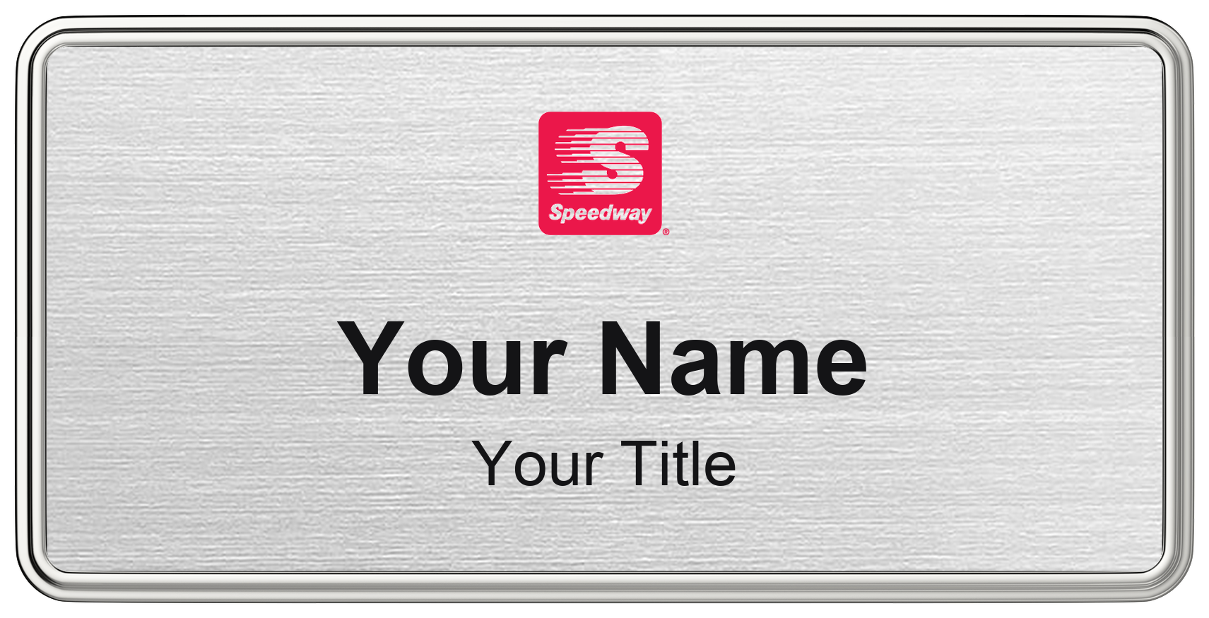 Speedway Name Badge, Silver Metallic, Silver Border 3" × 1.5"