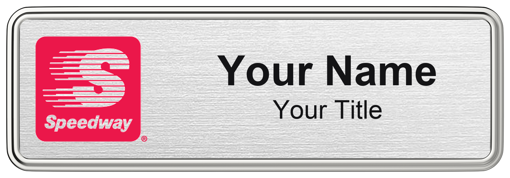 Speedway Name Badge, Silver Metallic, Silver Border 3" × 1"