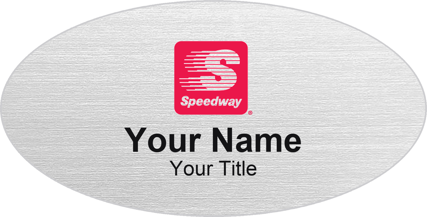 Speedway Name Badge, Silver Metallic, No Border Oval 3" × 1.5"