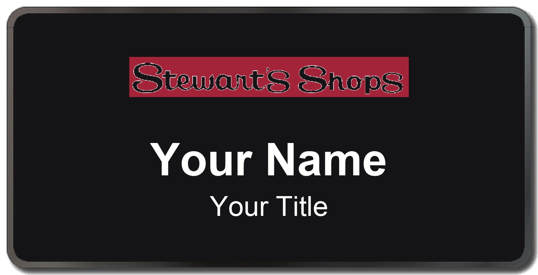 Stewart's Shops Name Badge, Black, Black Border 3" × 1.5"