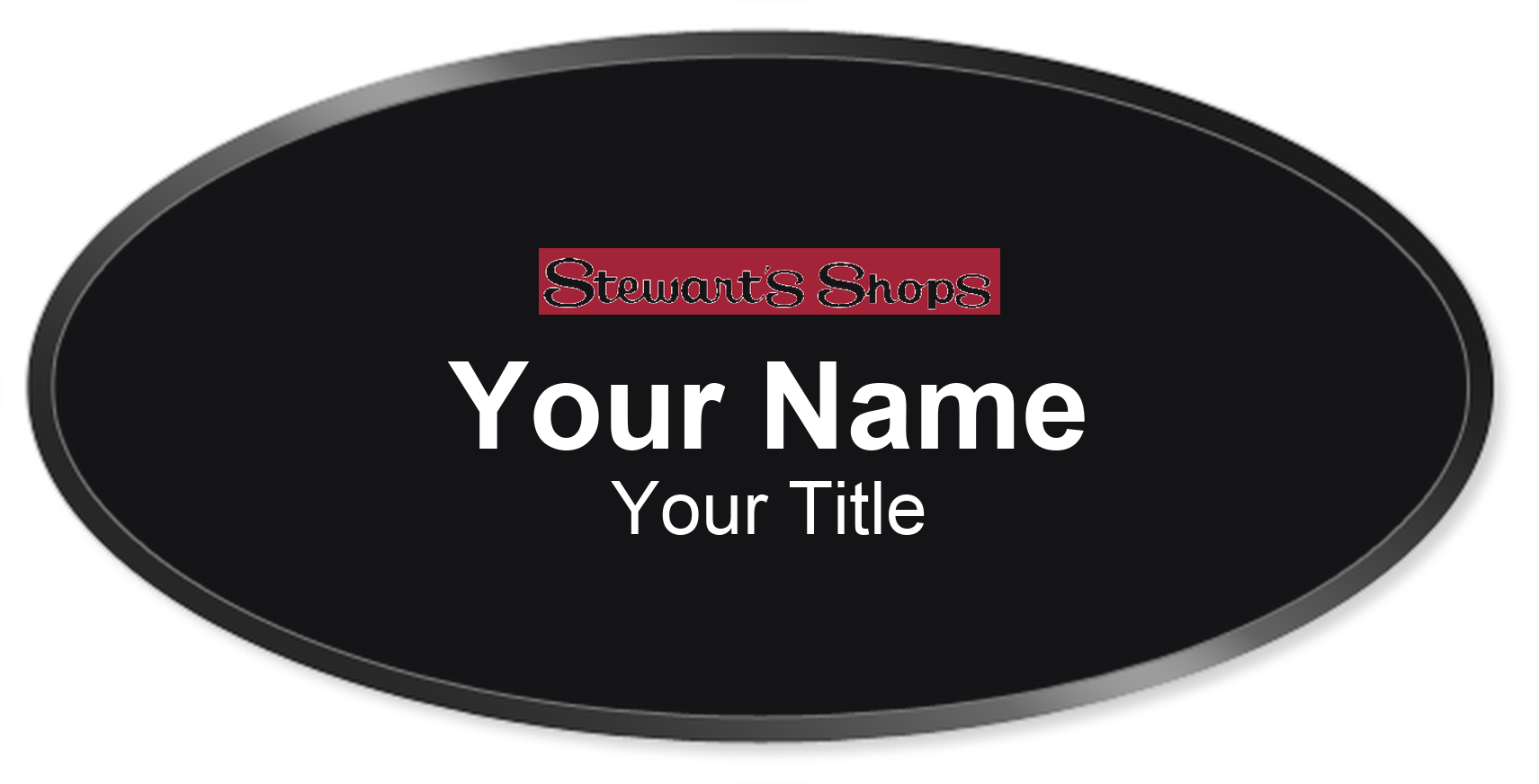 Stewart's Shops Name Badge, Black, Black Border Oval 3" × 1.5"