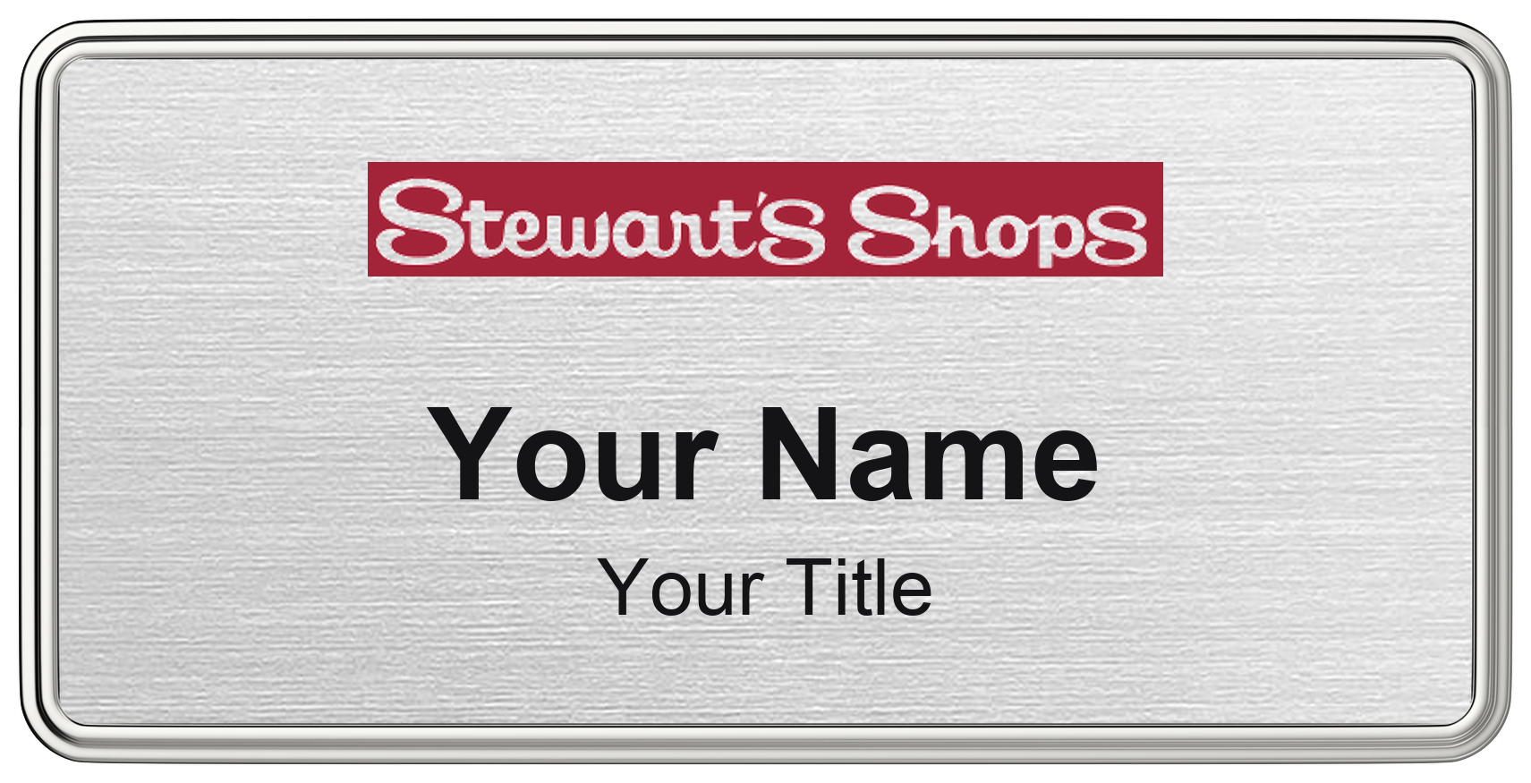 Stewart's Shops Name Badge, Silver Metallic, Silver Border 3" × 1.5"