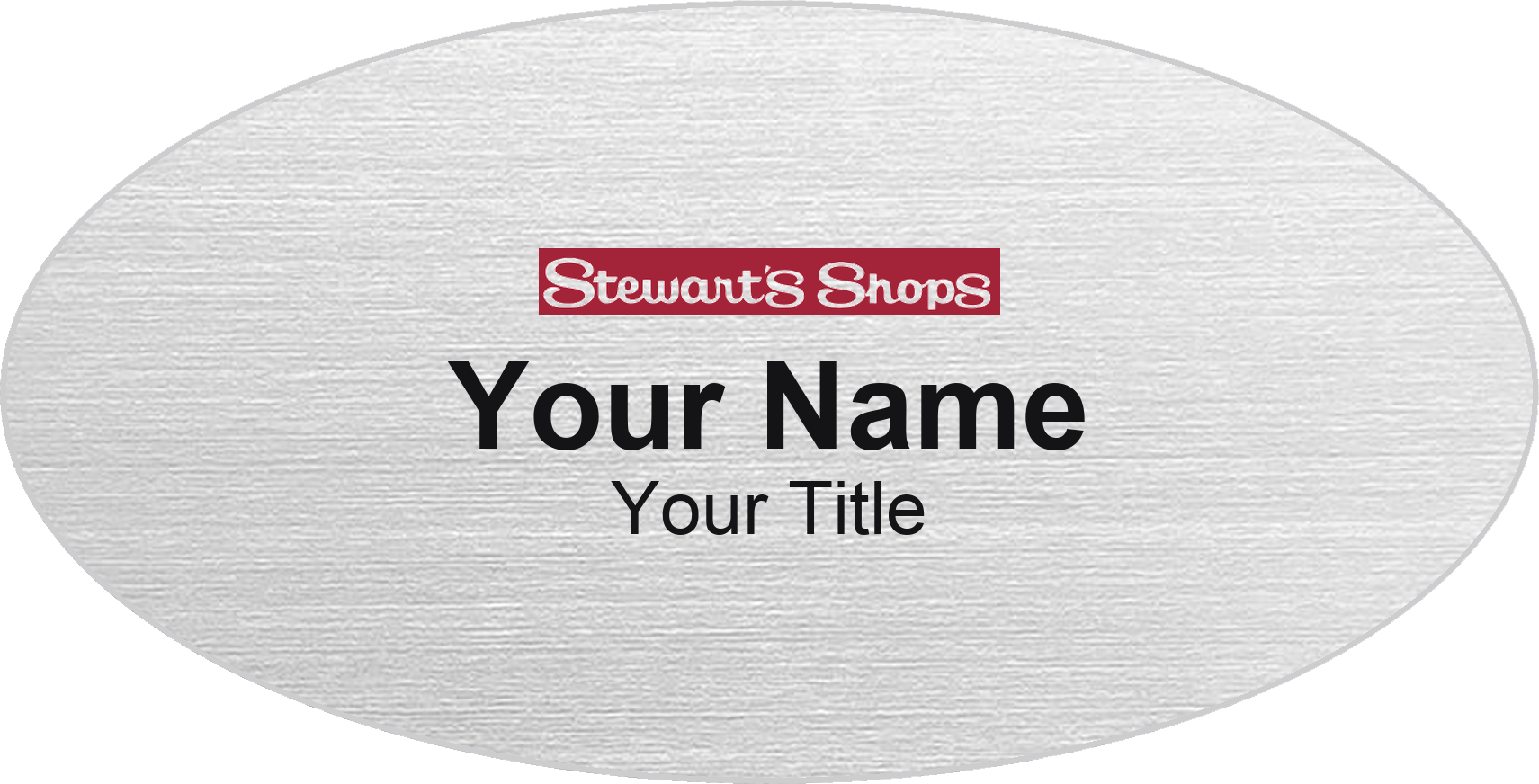 Stewart's Shops Name Badge, Silver Metallic, No Border Oval 3" × 1.5"