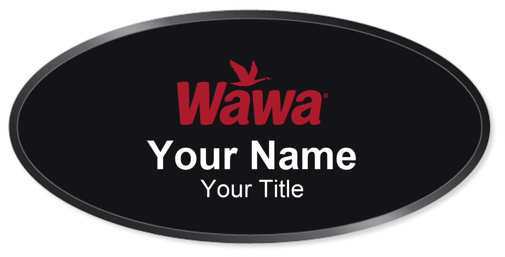 Wawa Name Badge, Black, Black Border Oval 3" × 1.5"