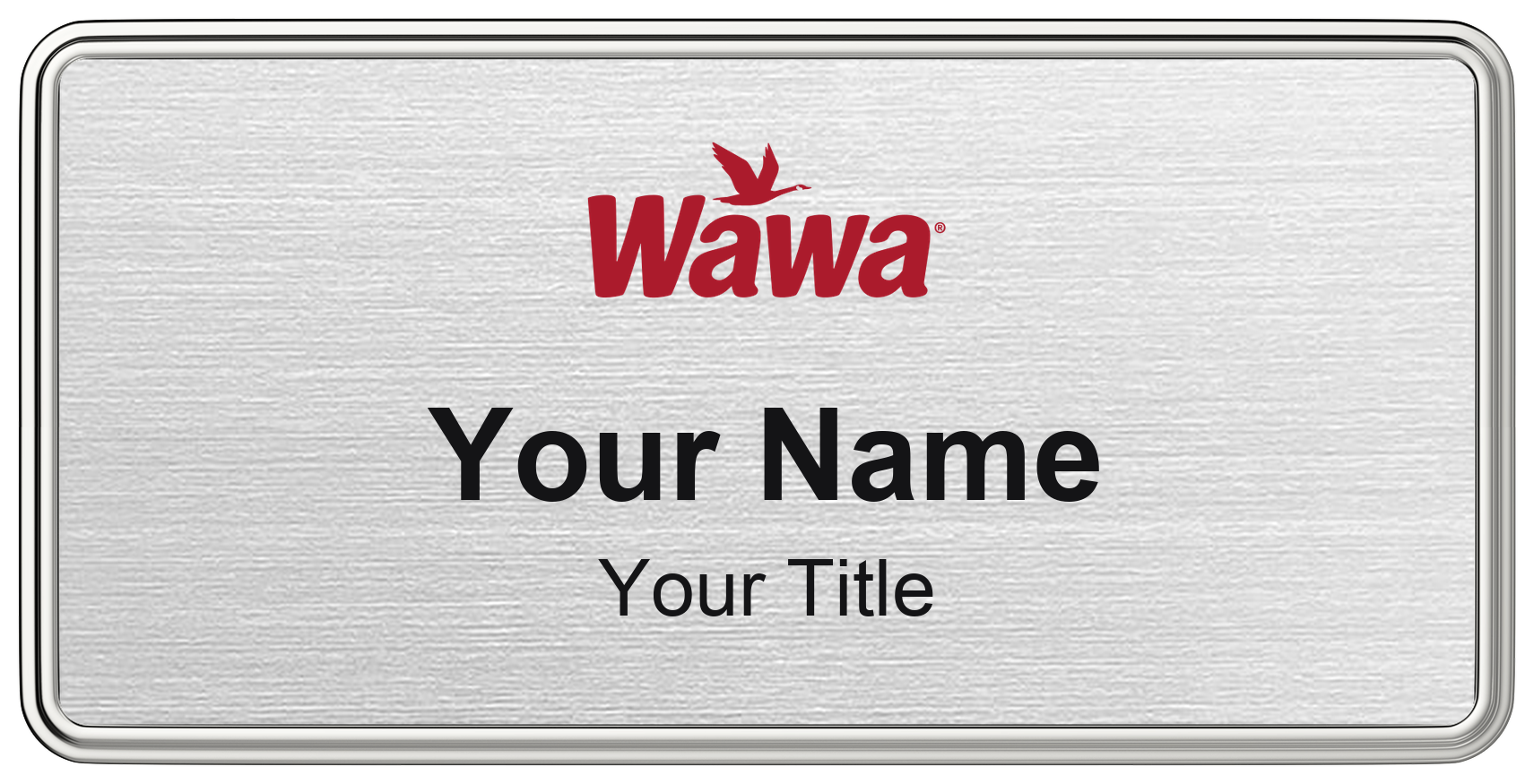 Wawa Name Badge, Silver Metallic, Silver Border 3" × 1.5"