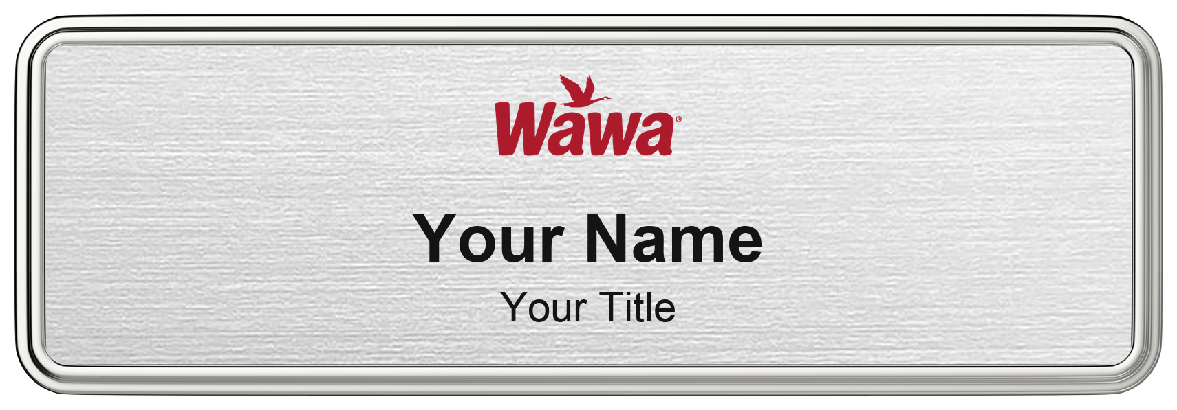 Wawa Name Badge, Silver Metallic, Silver Border 3" × 1"