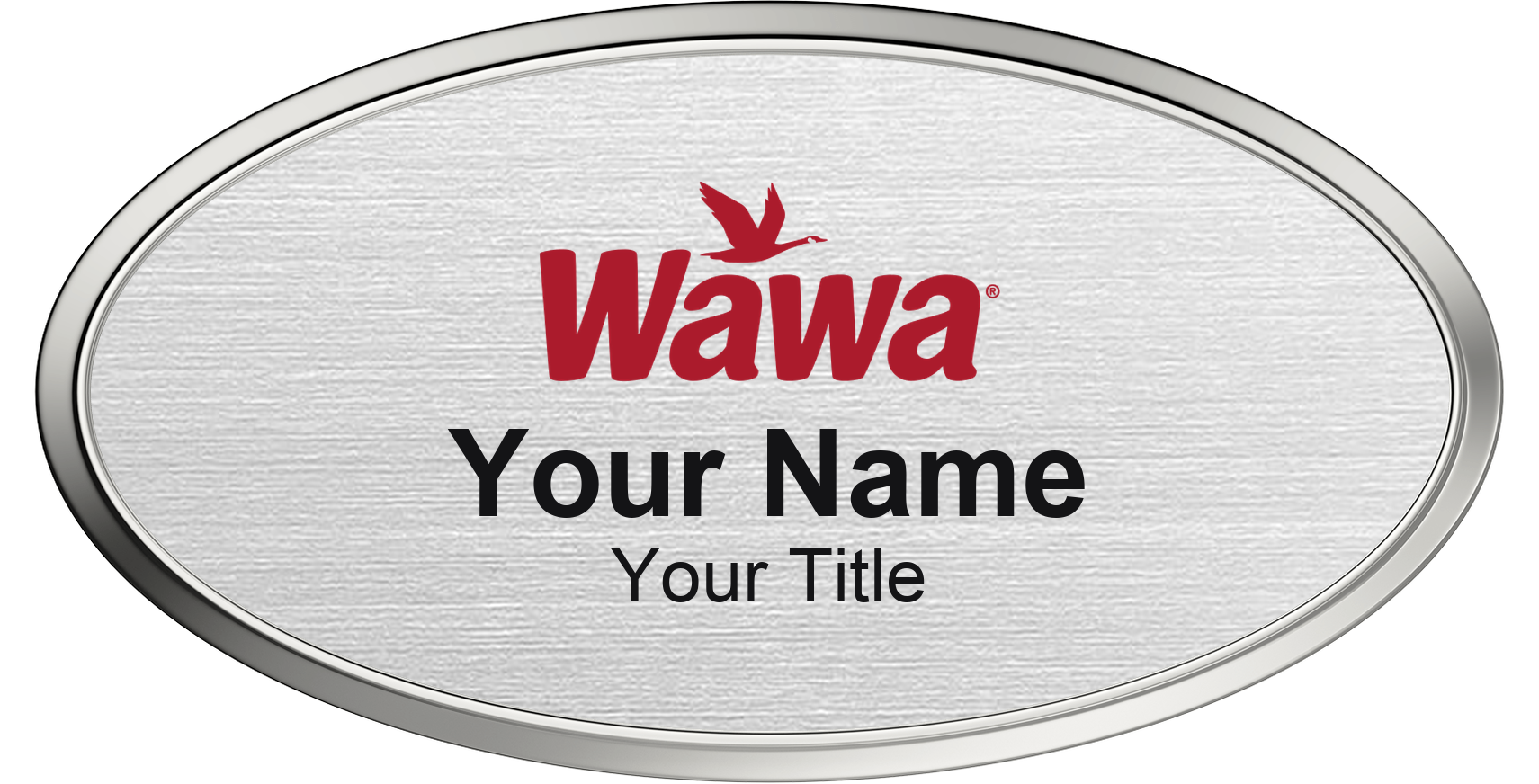 Wawa Name Badge, Silver Metallic, Silver Border Oval 3" × 1.5"