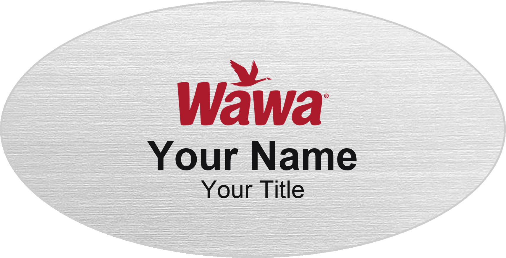 Wawa Name Badge, Silver Metallic, No Border Oval 3" × 1.5"