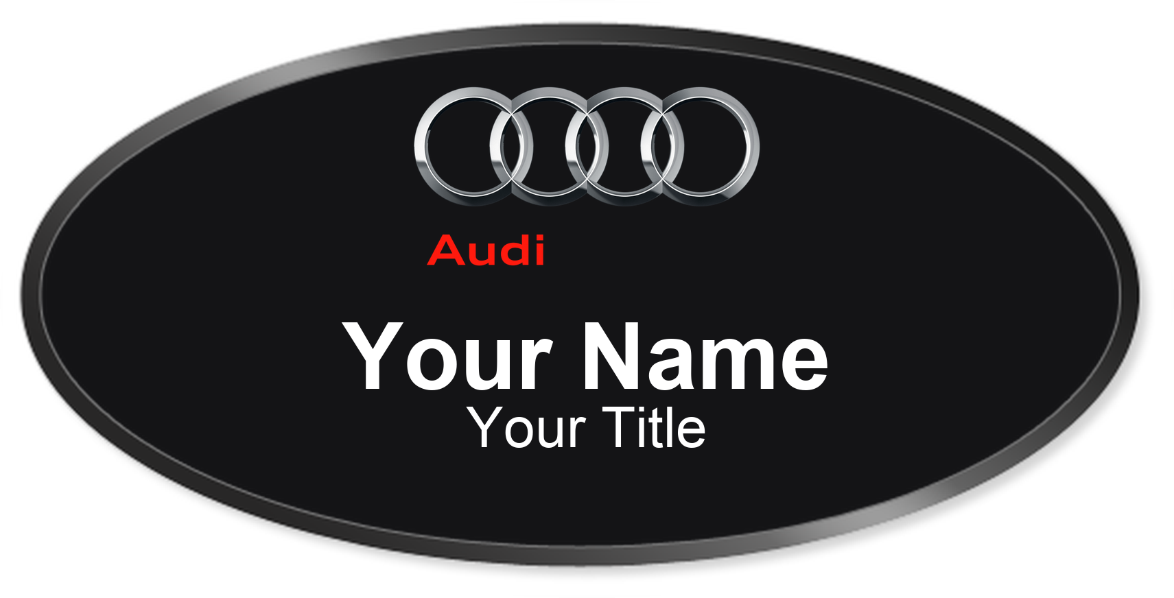 Audi Name Badge, Black, Black Border Oval 3" × 1.5"