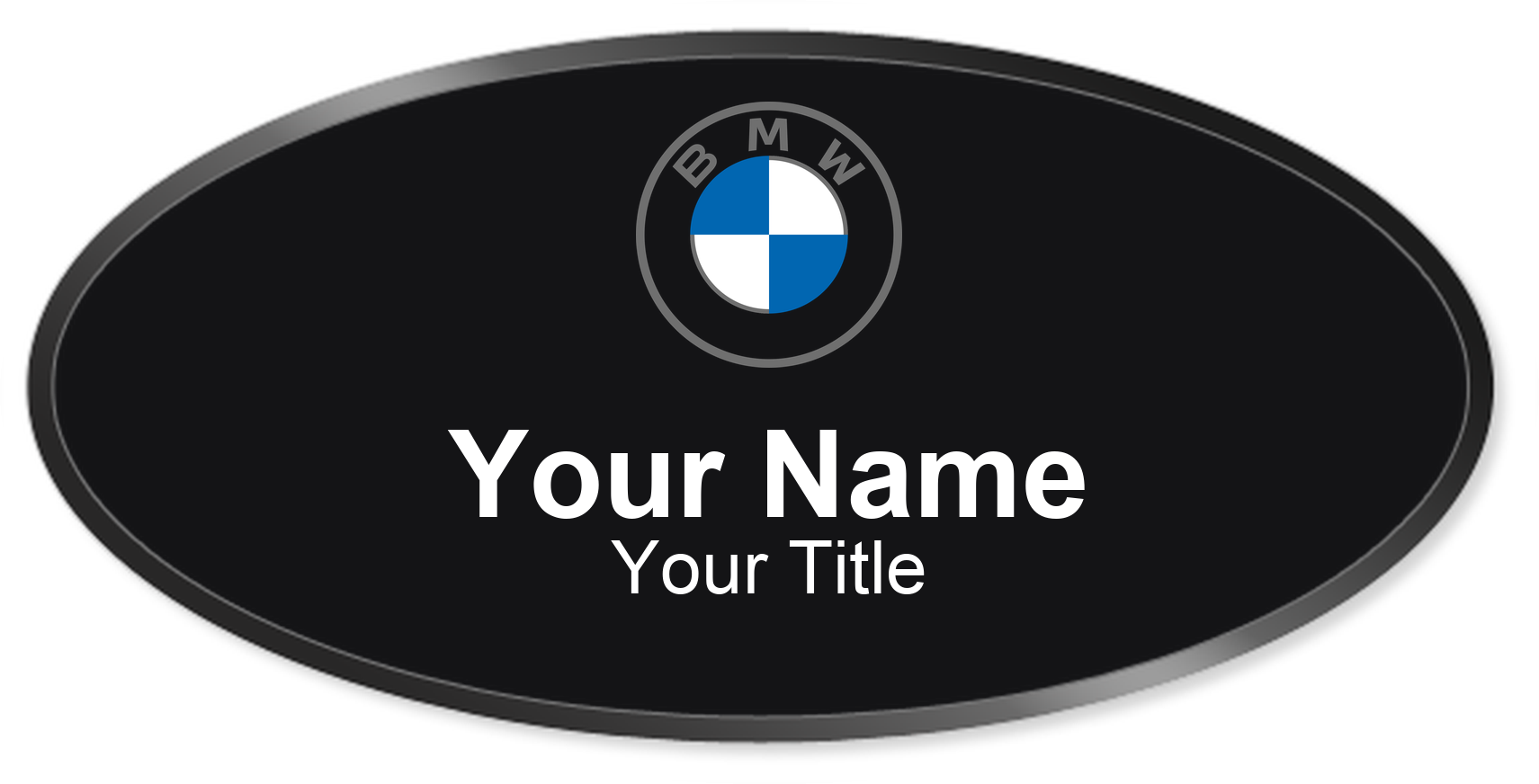 BMW Name Badge, Black, Black Border Oval 3" × 1.5"