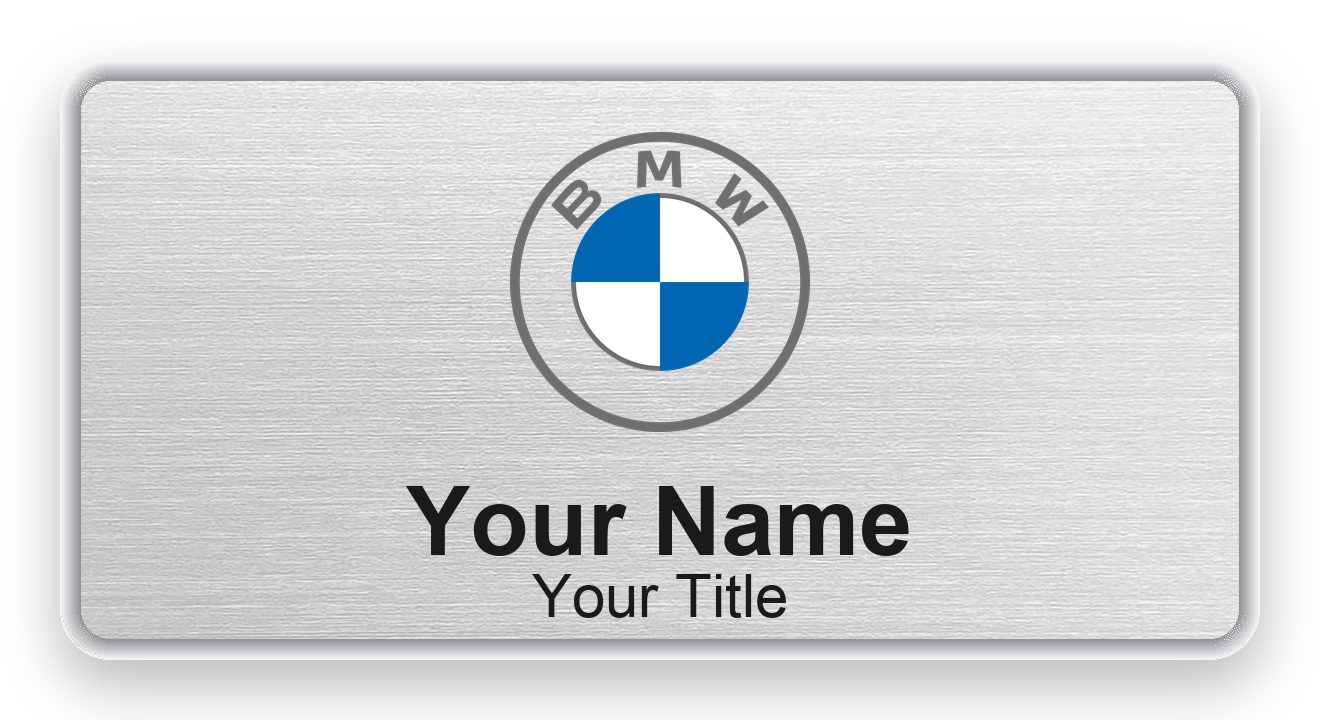 BMW dealership name badge, brushed silver