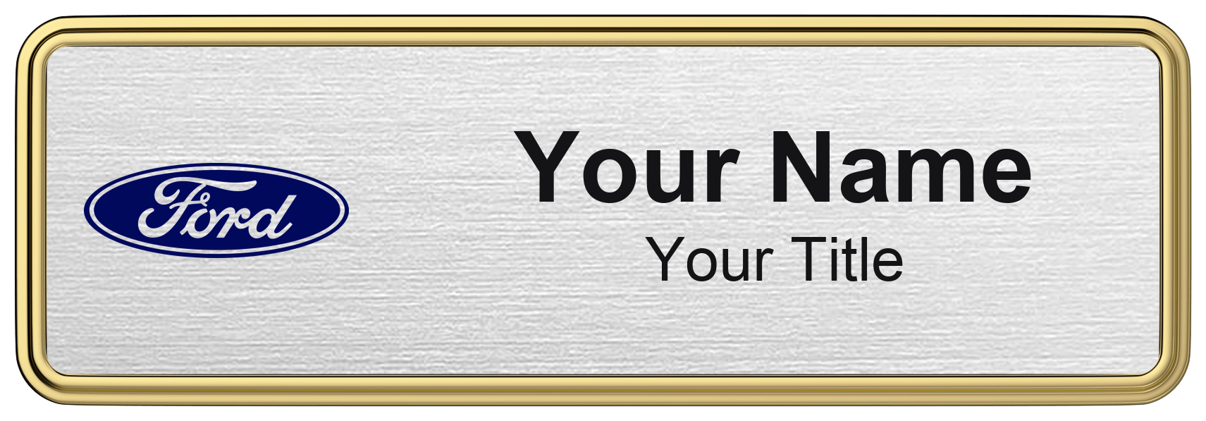 Ford dealership name badge Silver Metallic, Gold Border