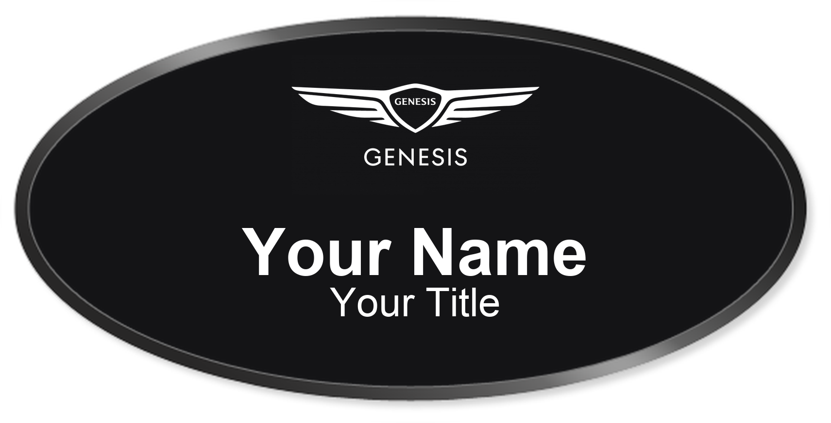 Genesis Name Badge, Black, Black Border Oval 3" × 1.5"