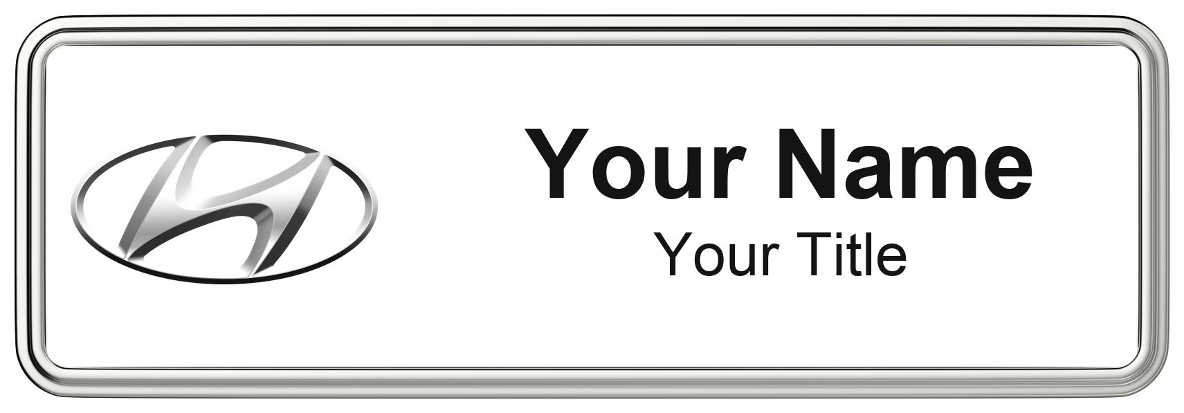 Hyundai Badge, White, Silver Border