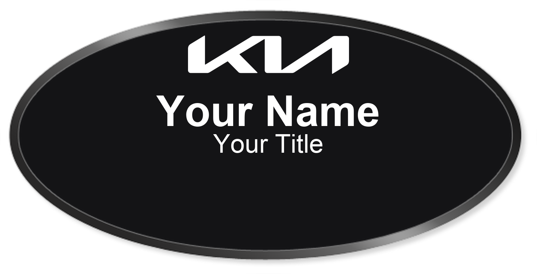 Kia Name Badge, Black, Black Border Oval 3" × 1.5"