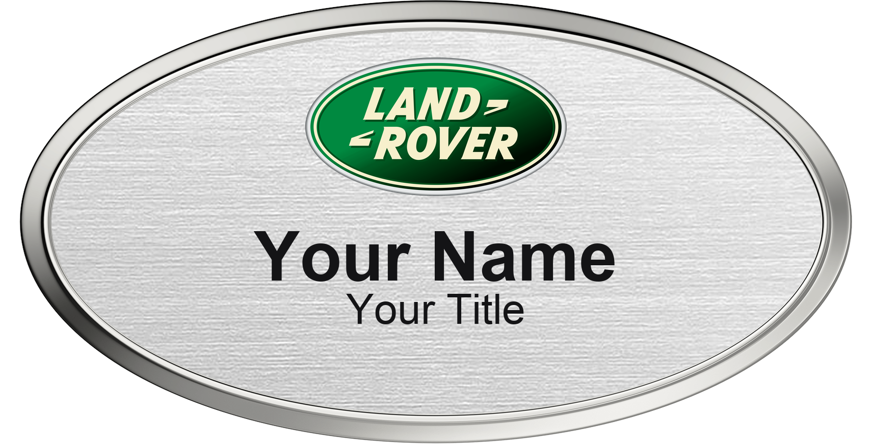 Land Rover Name Badge, Silver Metallic, Silver Border Oval 3" × 1.5"