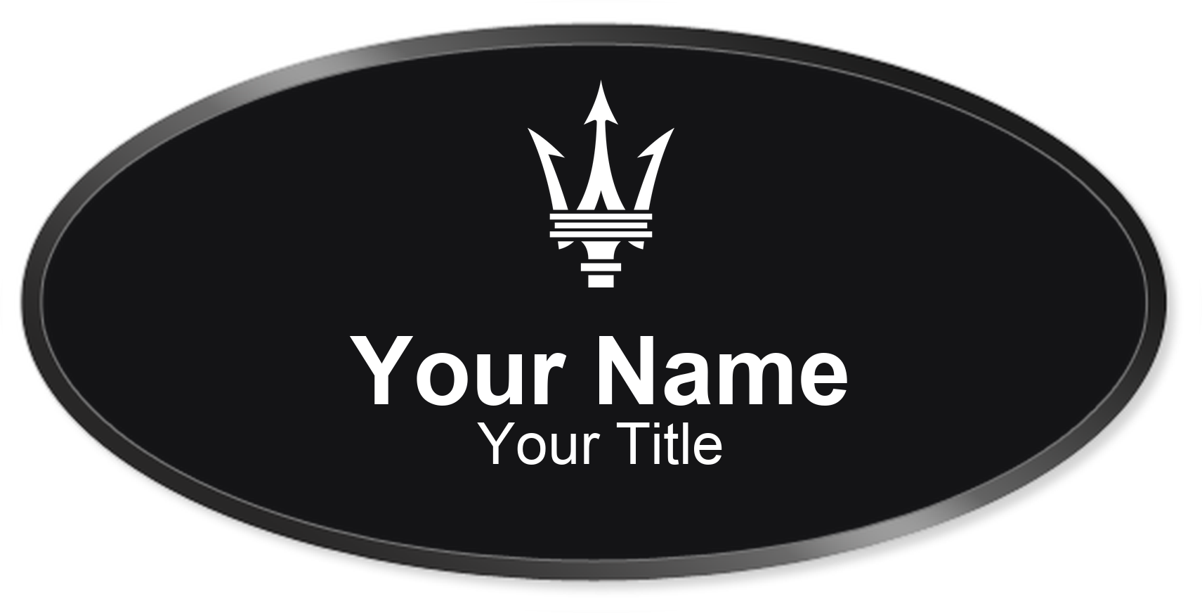 Maserati Name Badge, Black, Black Border Oval 3" × 1.5"