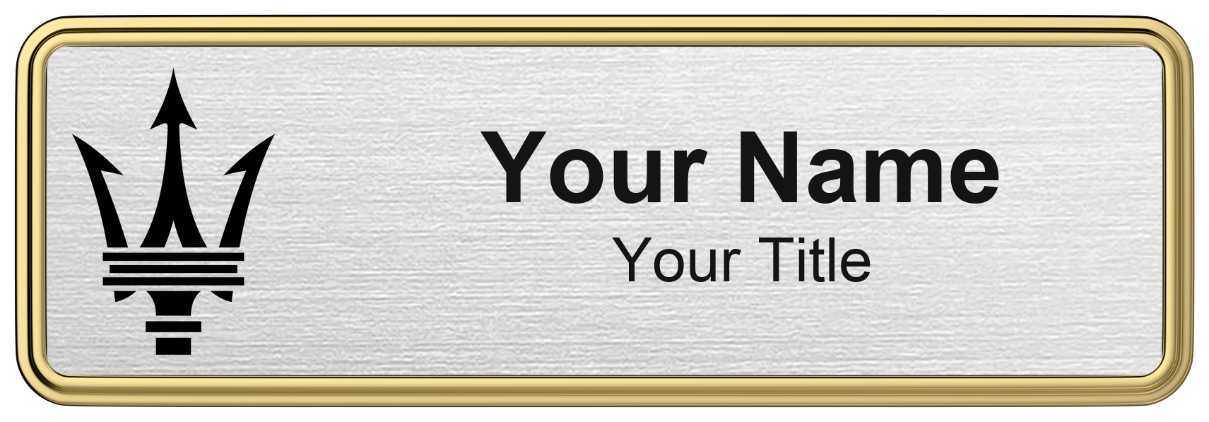 Maserati Badge, Silver Metallic, Gold Border