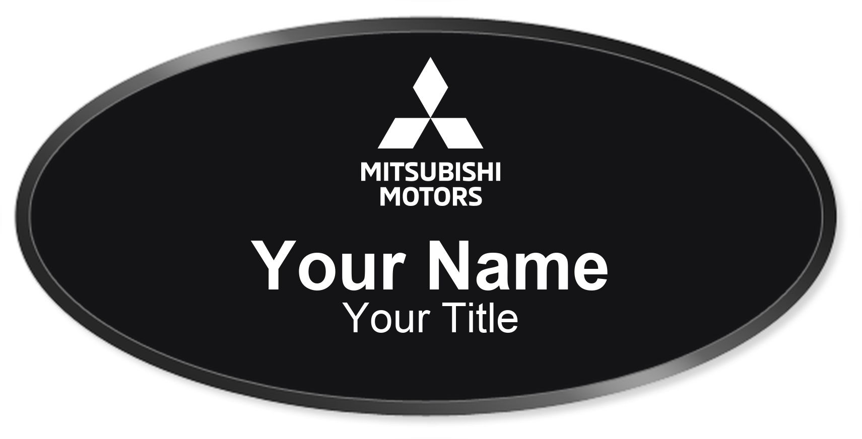 Mitsubishi Name Badge, Black, Black Border Oval 3" × 1.5"
