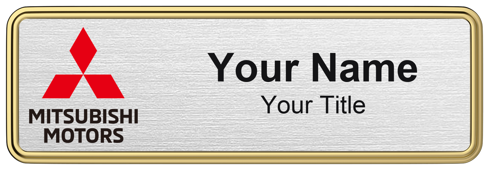 Mitsubishi Badge, Silver Metallic, Gold Border