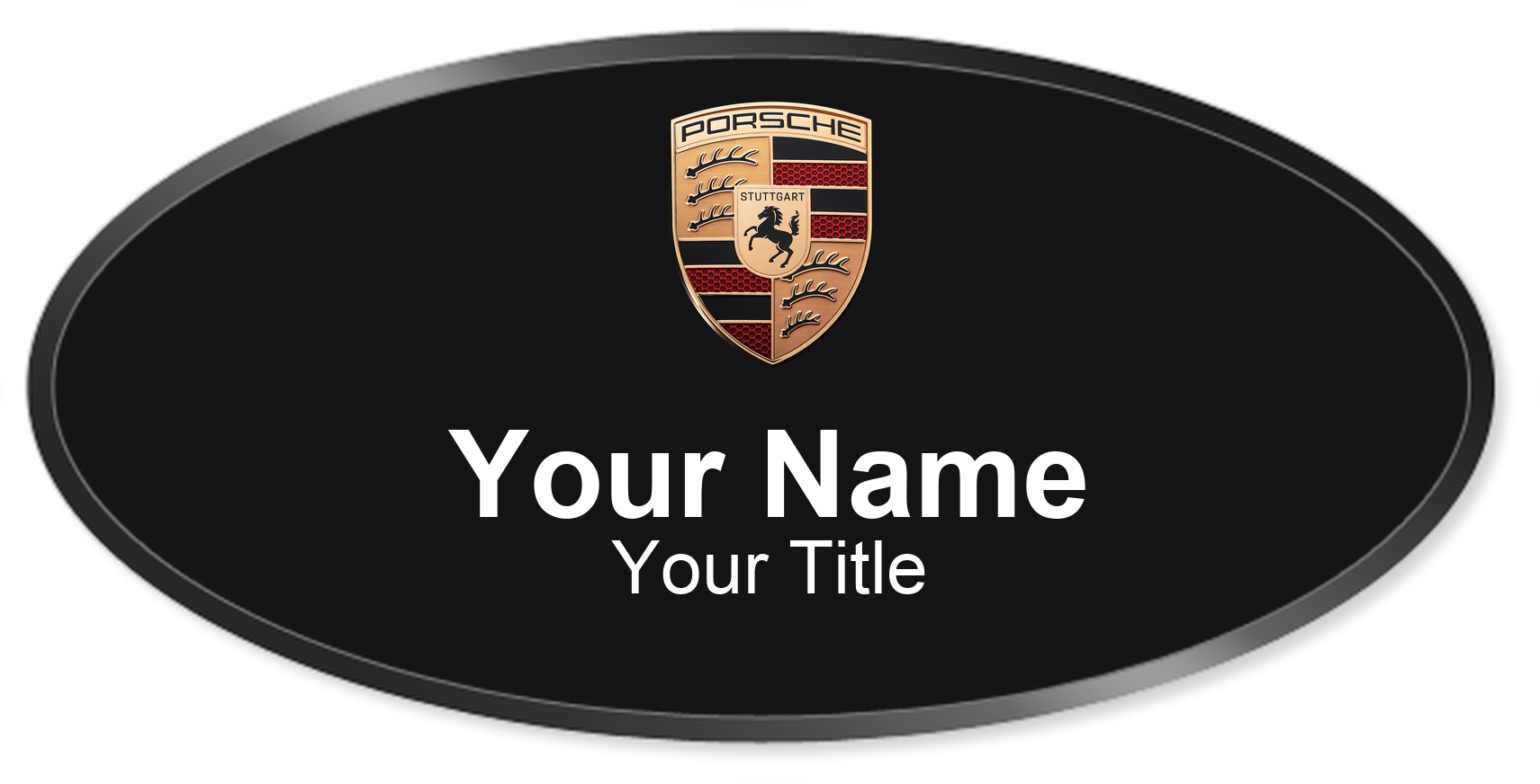 Porsche dealership name badge Black, Black Border