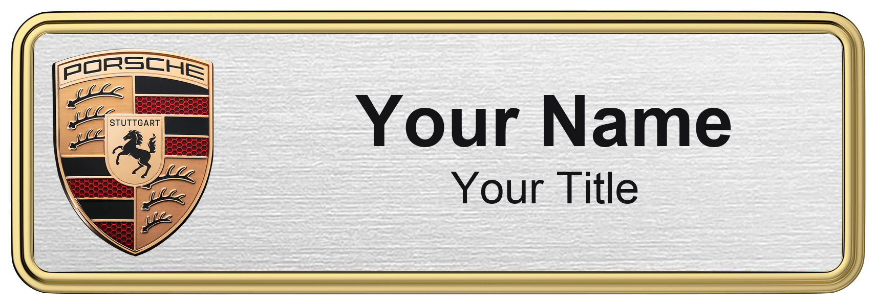 Porsche Badge, Silver Metallic, Gold Border