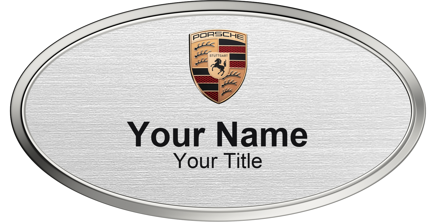 Porsche dealership name badge Silver Metallic, Silver Border
