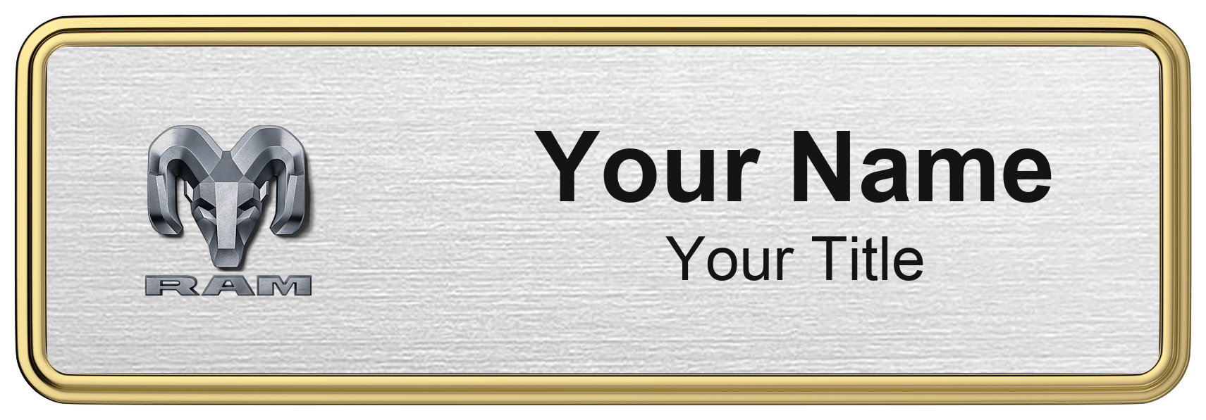 Ram Badge, Silver Metallic, Gold Border