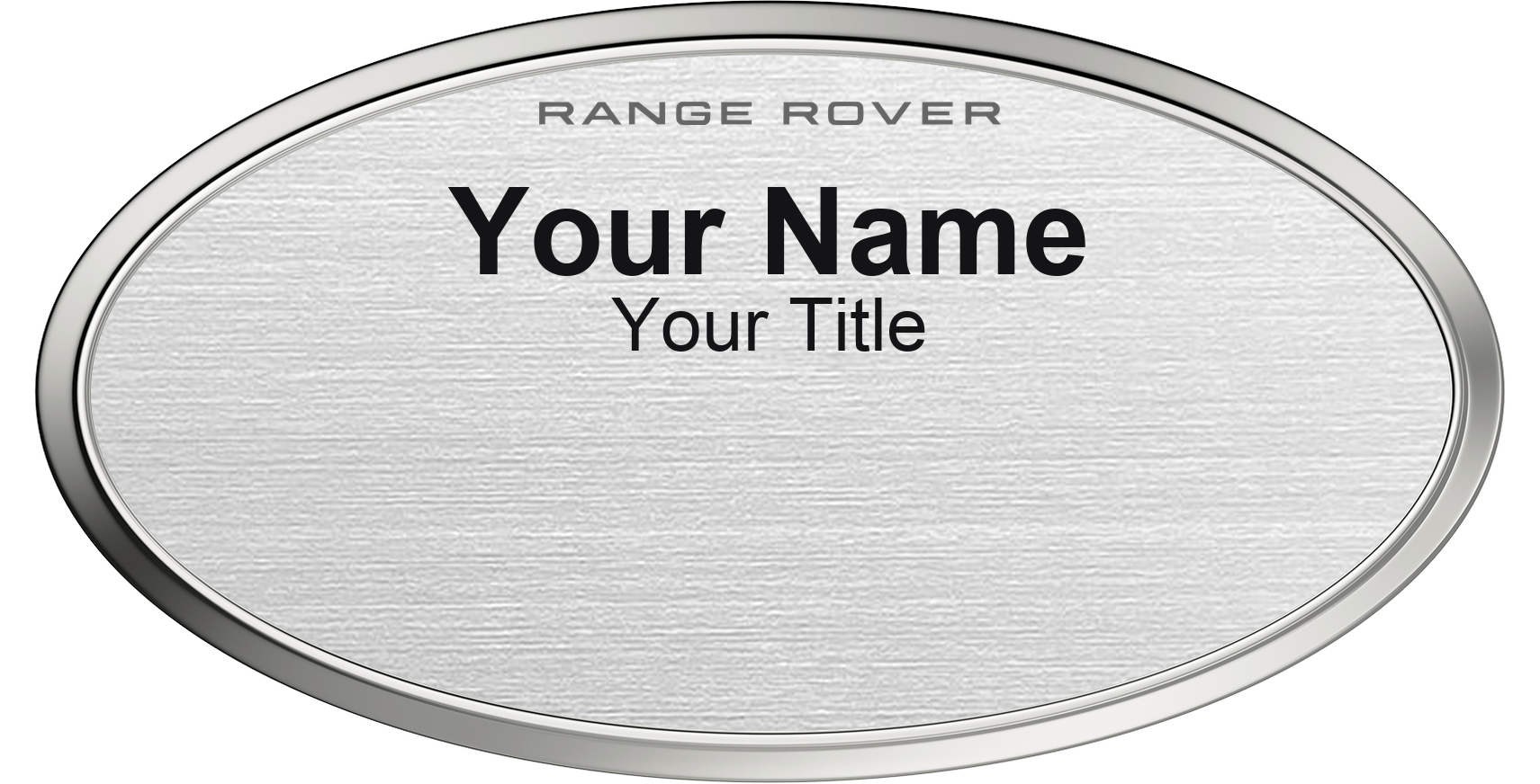 Range Rover Name Badge, Silver Metallic, Silver Border Oval 3" × 1.5"