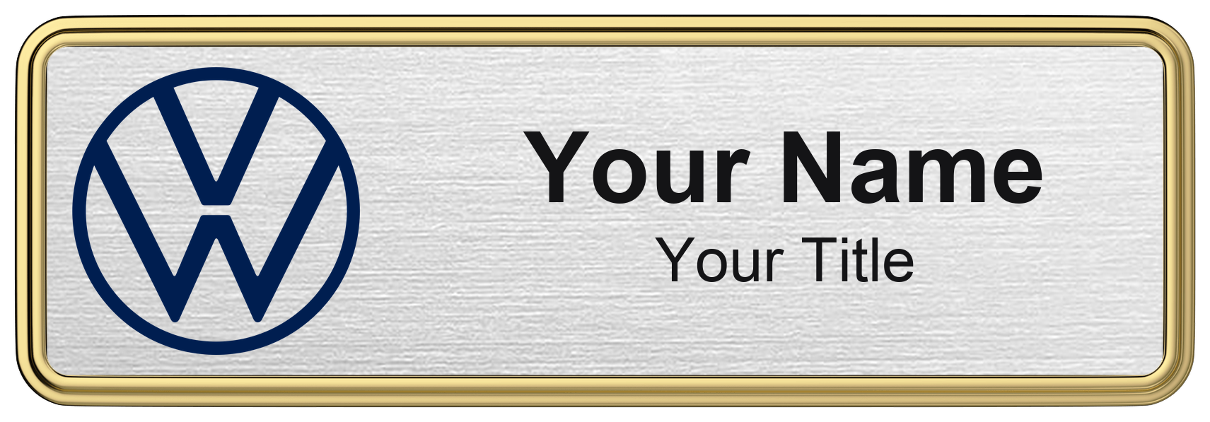 Volkswagen Badge, Silver Metallic, Gold Border