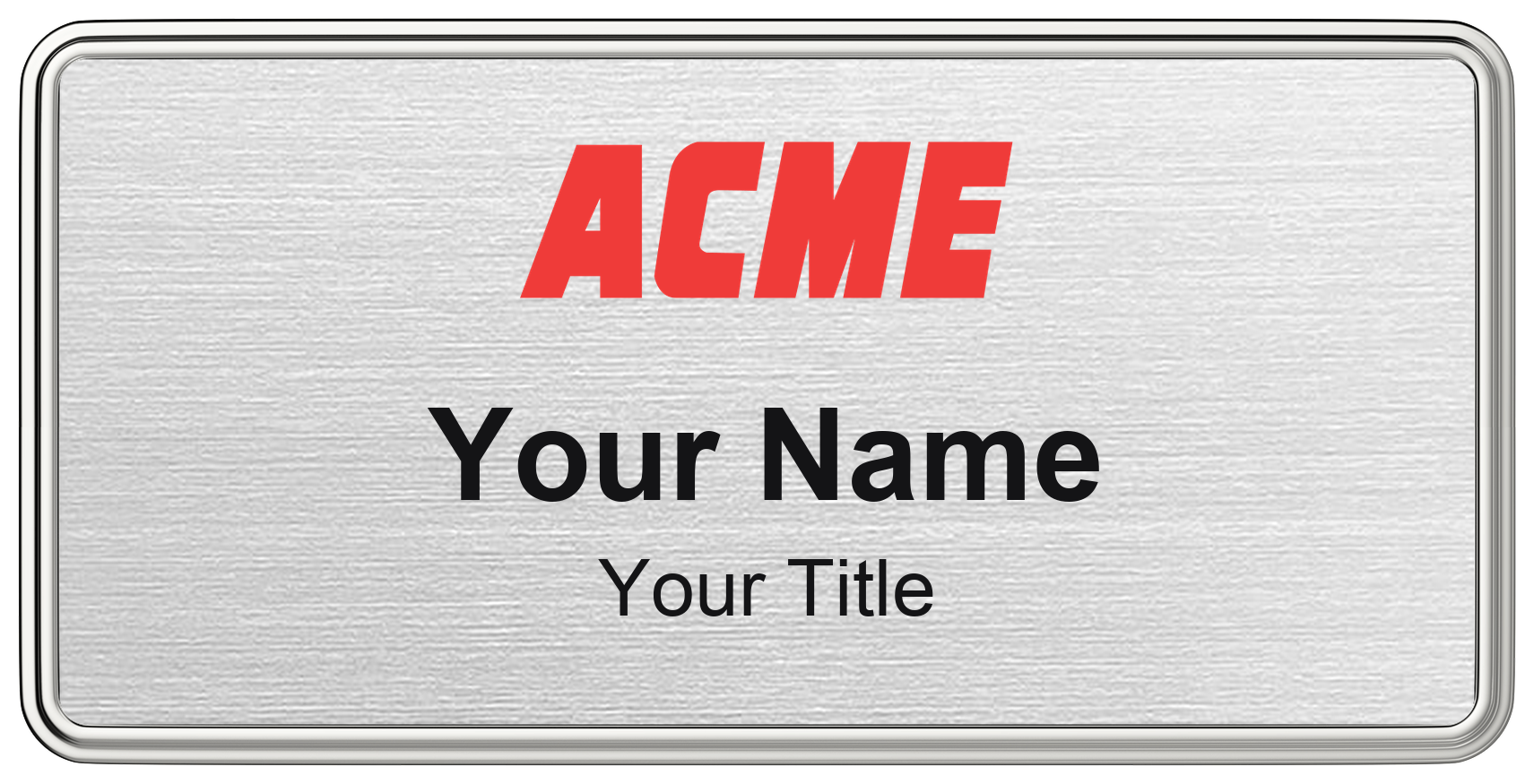 ACME Markets Name Badge, Silver Metallic, Silver Border 3" × 1.5"