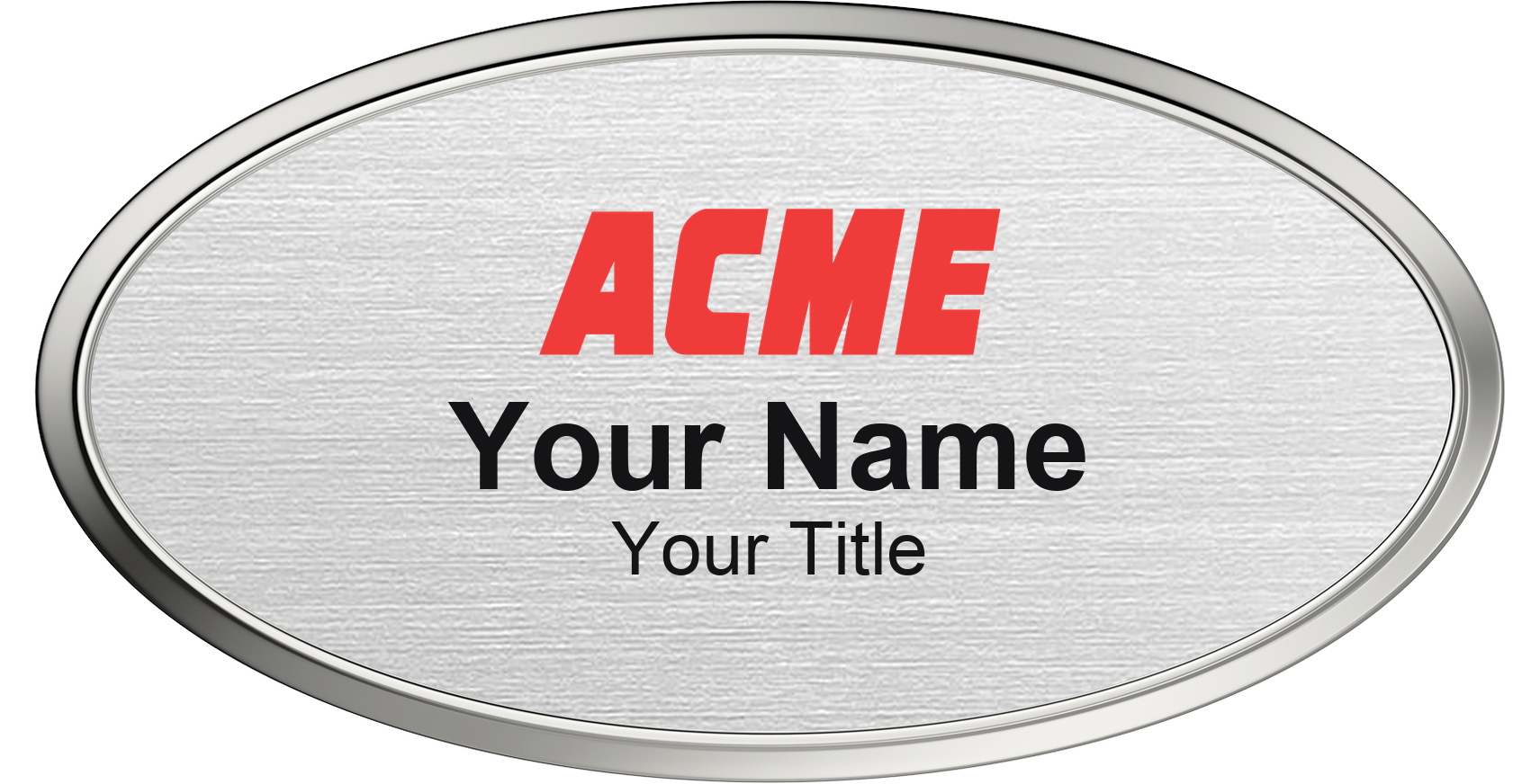 ACME Markets Name Badge, Silver Metallic, Silver Border Oval 3" × 1.5"