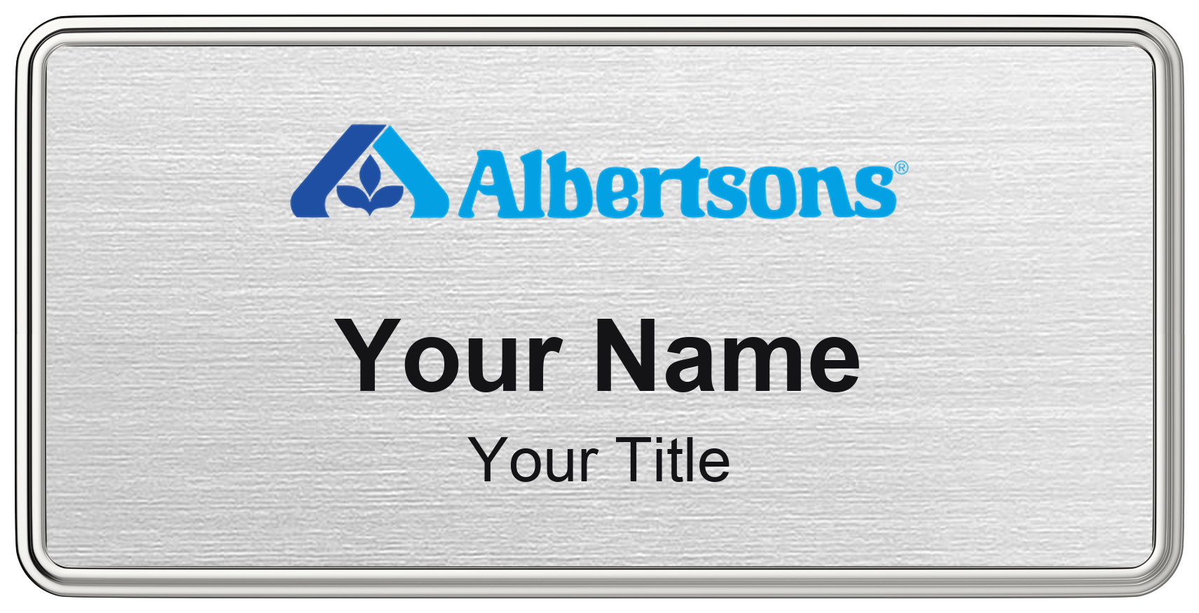 Albertsons Name Badge, Silver Metallic, Silver Border 3" × 1.5"