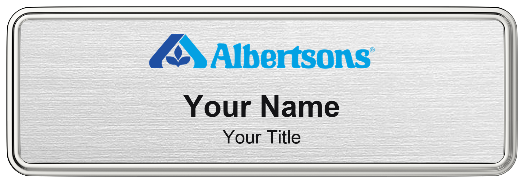 Albertsons grocery store name badge, brushed silver