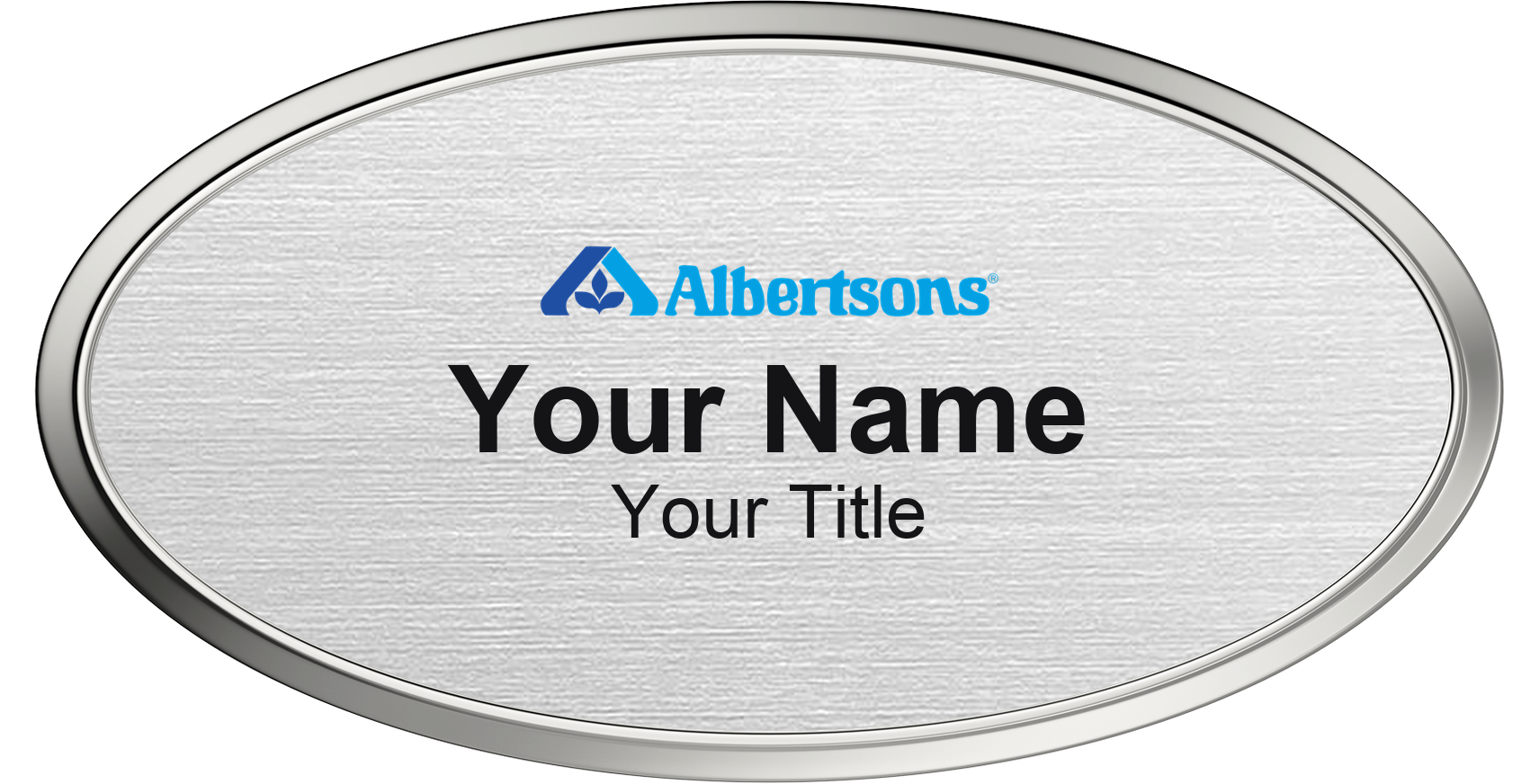 Albertsons grocery store name badge Silver Metallic, Silver Border