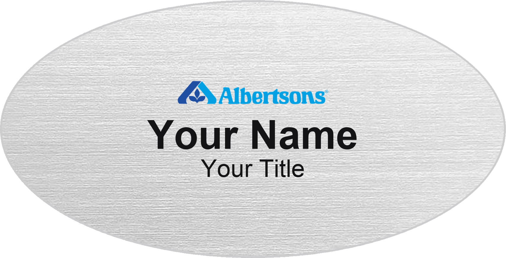 Albertsons Name Badge, Silver Metallic, No Border Oval 3" × 1.5"