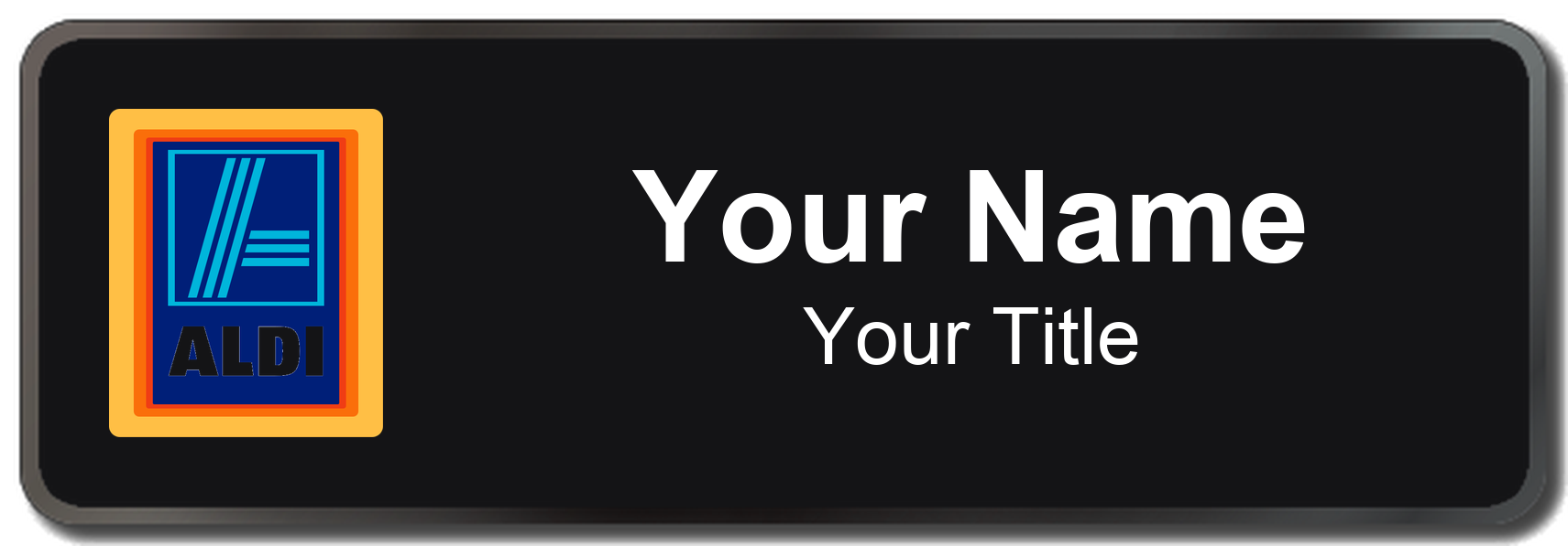 ALDI Name Badge, Black, Black Border 3" × 1"
